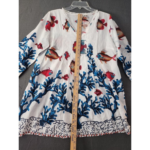 Soft Surroundings Beach Cover Up Sz PL Blouse Seychelles Tunic Top Fish Coastal - Picture 7 of 11